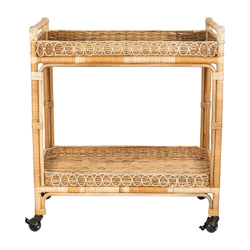 Provence Rattan Bar Cart, Whitewash 1 Provence Rattan Bar Cart, Whitewash