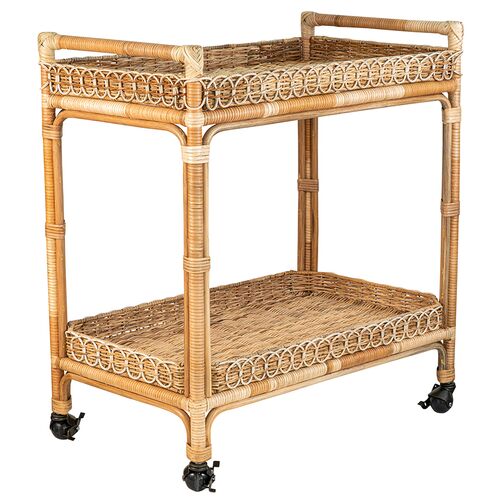 Provence Rattan Bar Cart, Whitewash 2 Provence Rattan Bar Cart, Whitewash
