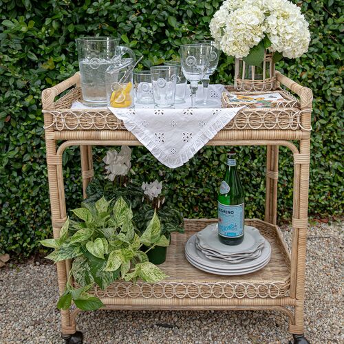 Provence Rattan Bar Cart, Whitewash 5 Provence Rattan Bar Cart, Whitewash