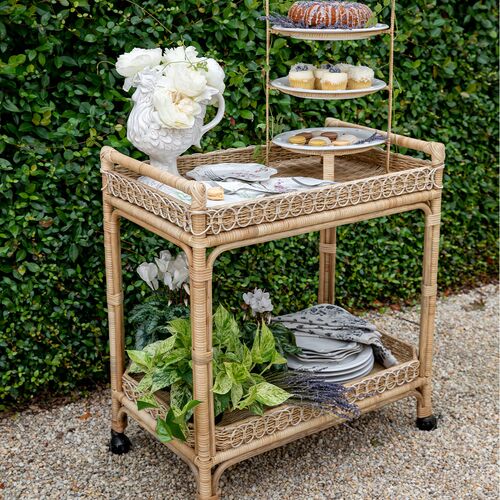 Provence Rattan Bar Cart, Whitewash 7 Provence Rattan Bar Cart, Whitewash