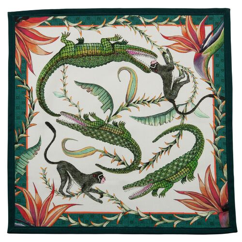 S/2 Ardmore River Chase Napkins, White/Coral/Green