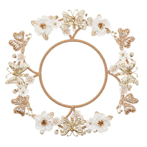 S/2 Papillon Chargers, Ivory & Gold 1 S/2 Papillon Chargers, Ivory & Gold