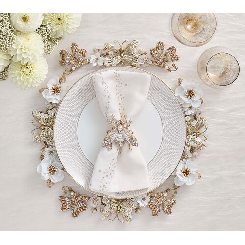 S/2 Papillon Chargers, Ivory & Gold 2 S/2 Papillon Chargers, Ivory & Gold