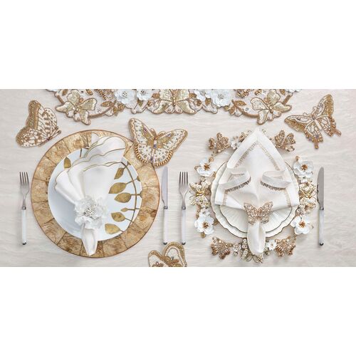 S/2 Papillon Chargers, Ivory & Gold 3 S/2 Papillon Chargers, Ivory & Gold
