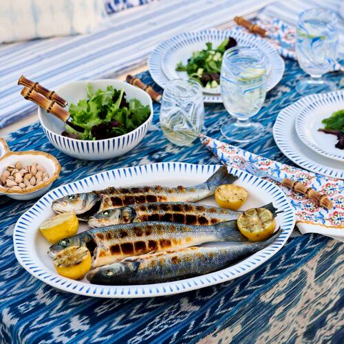 Sitio Stripe 17" Platter, Delft Blue 3 Sitio Stripe 17" Platter, Delft Blue