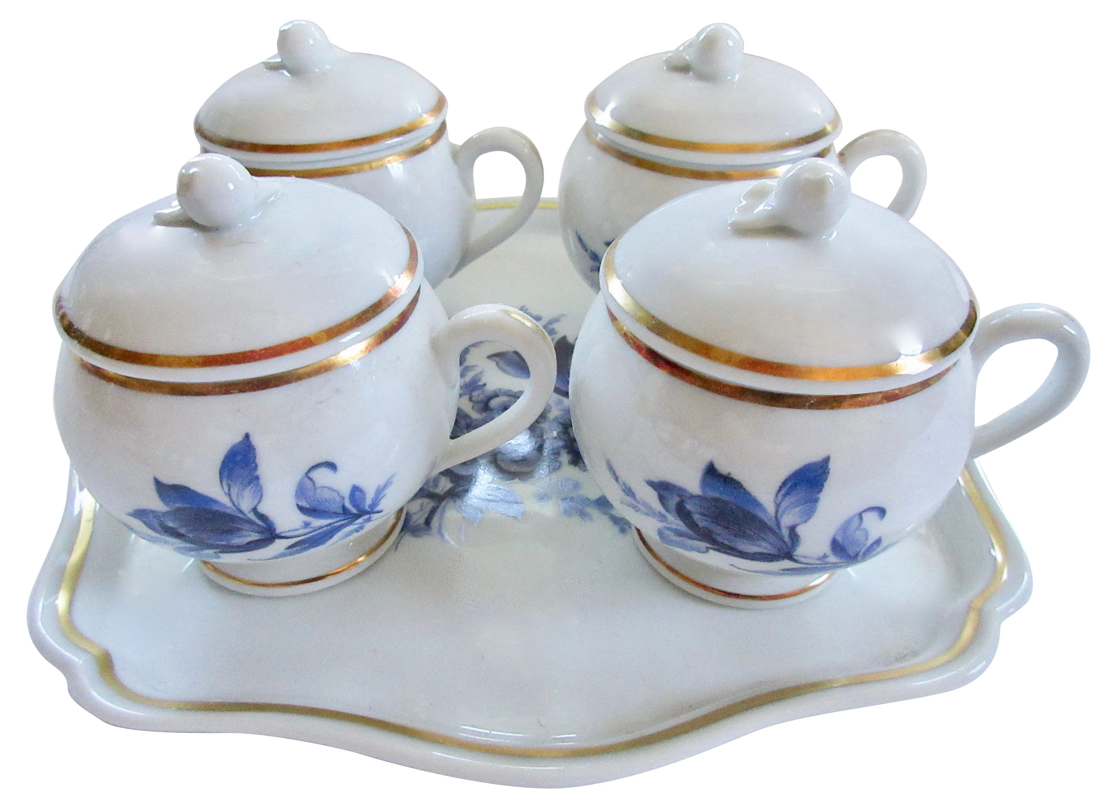 Ginori Porcelain Pots de Cr¨¨me & Tray 1 Ginori Porcelain Pots de Cr¨¨me & Tray