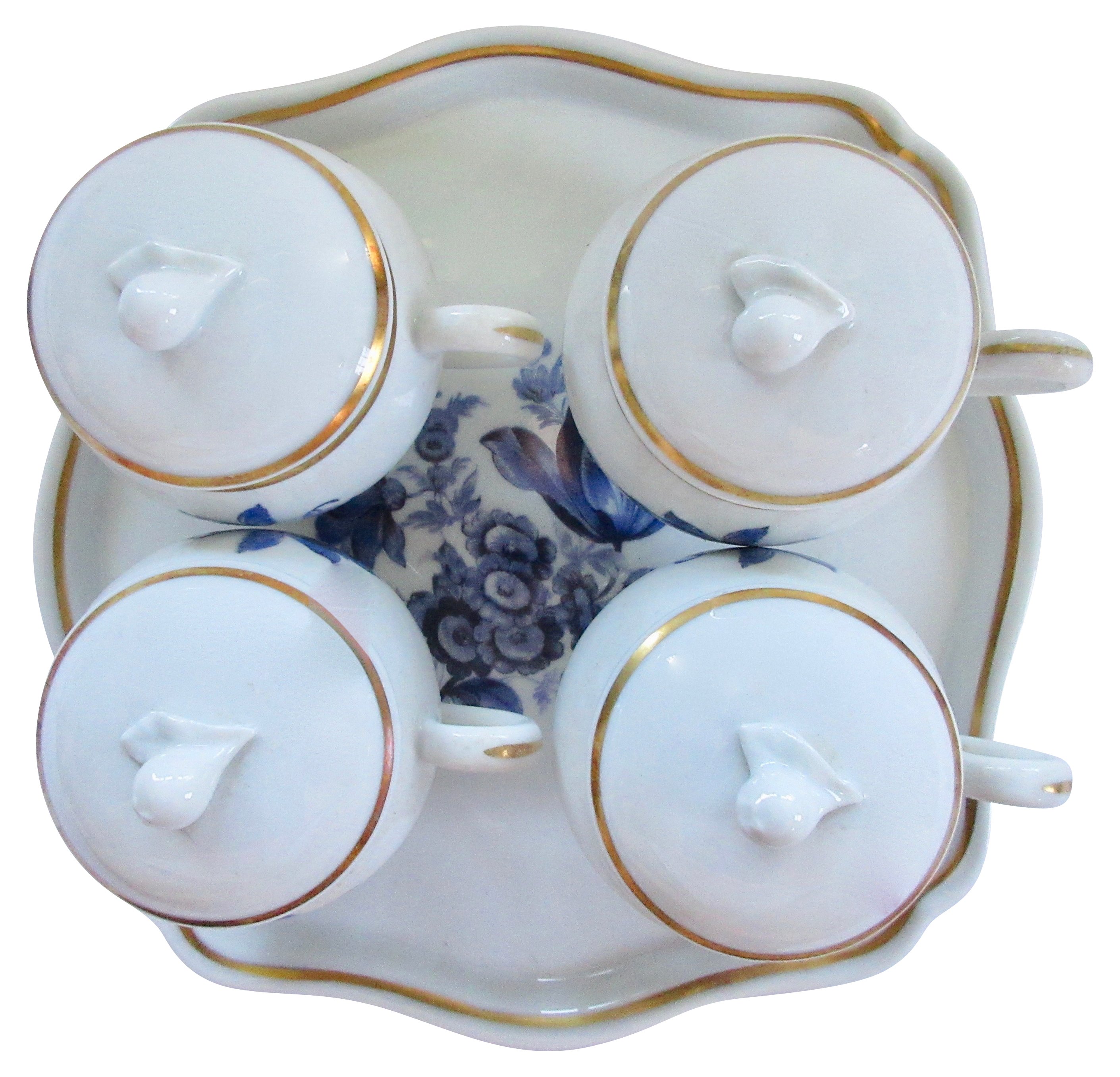 Ginori Porcelain Pots de Cr¨¨me & Tray 3 Ginori Porcelain Pots de Cr¨¨me & Tray