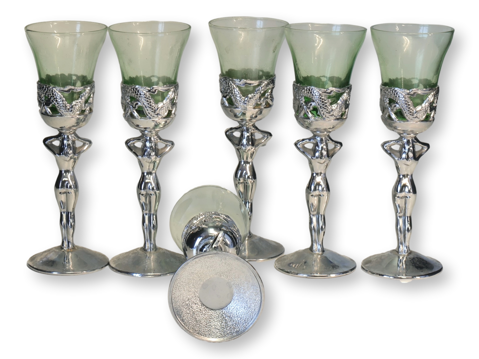 Art Deco Nude Liqueur Glasses, s/6 2 Art Deco Nude Liqueur Glasses, s/6