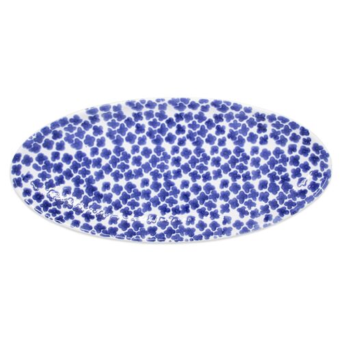 Santorini Flower Oval Platter, White/Blue 1 Santorini Flower Oval Platter, White/Blue