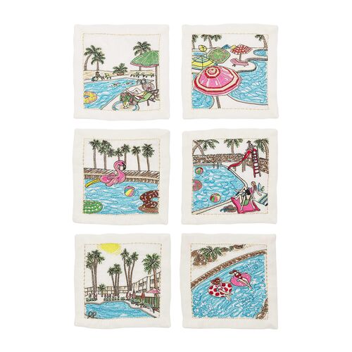S/6 Pool Day Cocktail Napkins 1 S/6 Pool Day Cocktail Napkins
