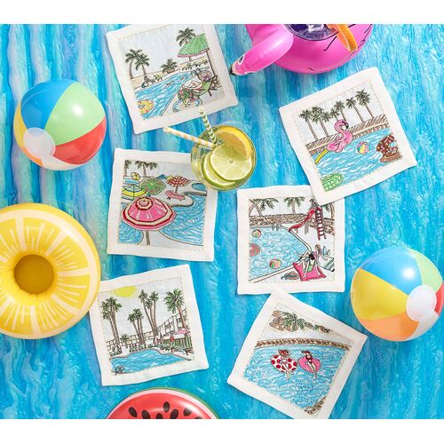 S/6 Pool Day Cocktail Napkins 3 S/6 Pool Day Cocktail Napkins