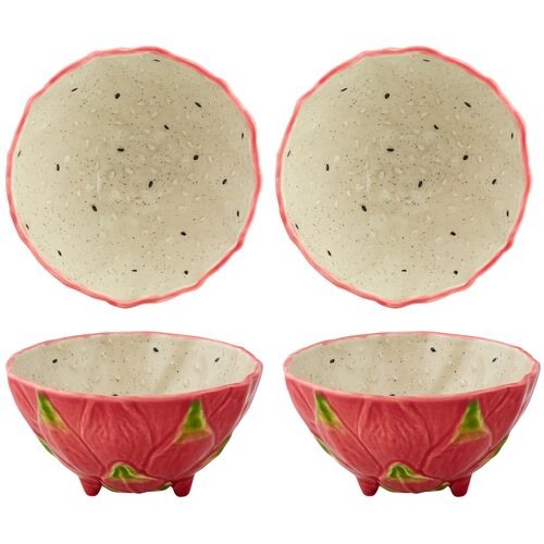 S/4 Tropical Fruits Pitaya Bowls, Multi 1 S/4 Tropical Fruits Pitaya Bowls, Multi