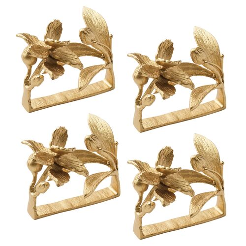 S/4 Orchid Aluminum Napkin Rings, Gold 1 S/4 Orchid Aluminum Napkin Rings, Gold