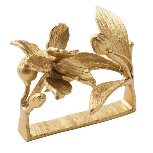 S/4 Orchid Aluminum Napkin Rings, Gold 2 S/4 Orchid Aluminum Napkin Rings, Gold