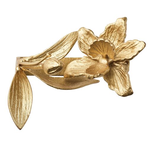 S/4 Orchid Aluminum Napkin Rings, Gold 3 S/4 Orchid Aluminum Napkin Rings, Gold