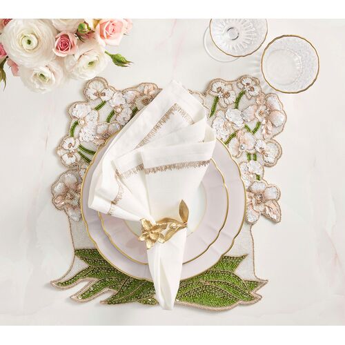 S/4 Orchid Aluminum Napkin Rings, Gold 4 S/4 Orchid Aluminum Napkin Rings, Gold