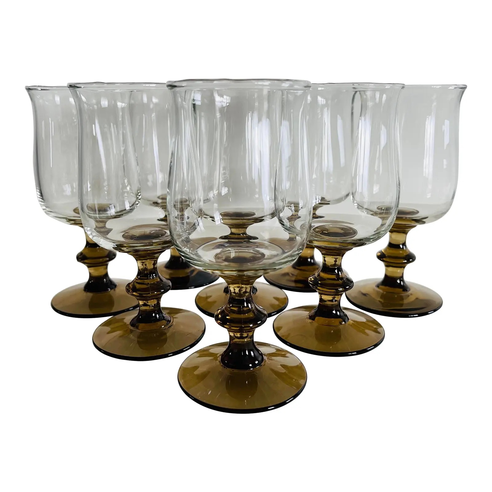 1960s Brown Smoked Wine Goblets, S/8 1 1960s Brown Smoked Wine Goblets, S/8