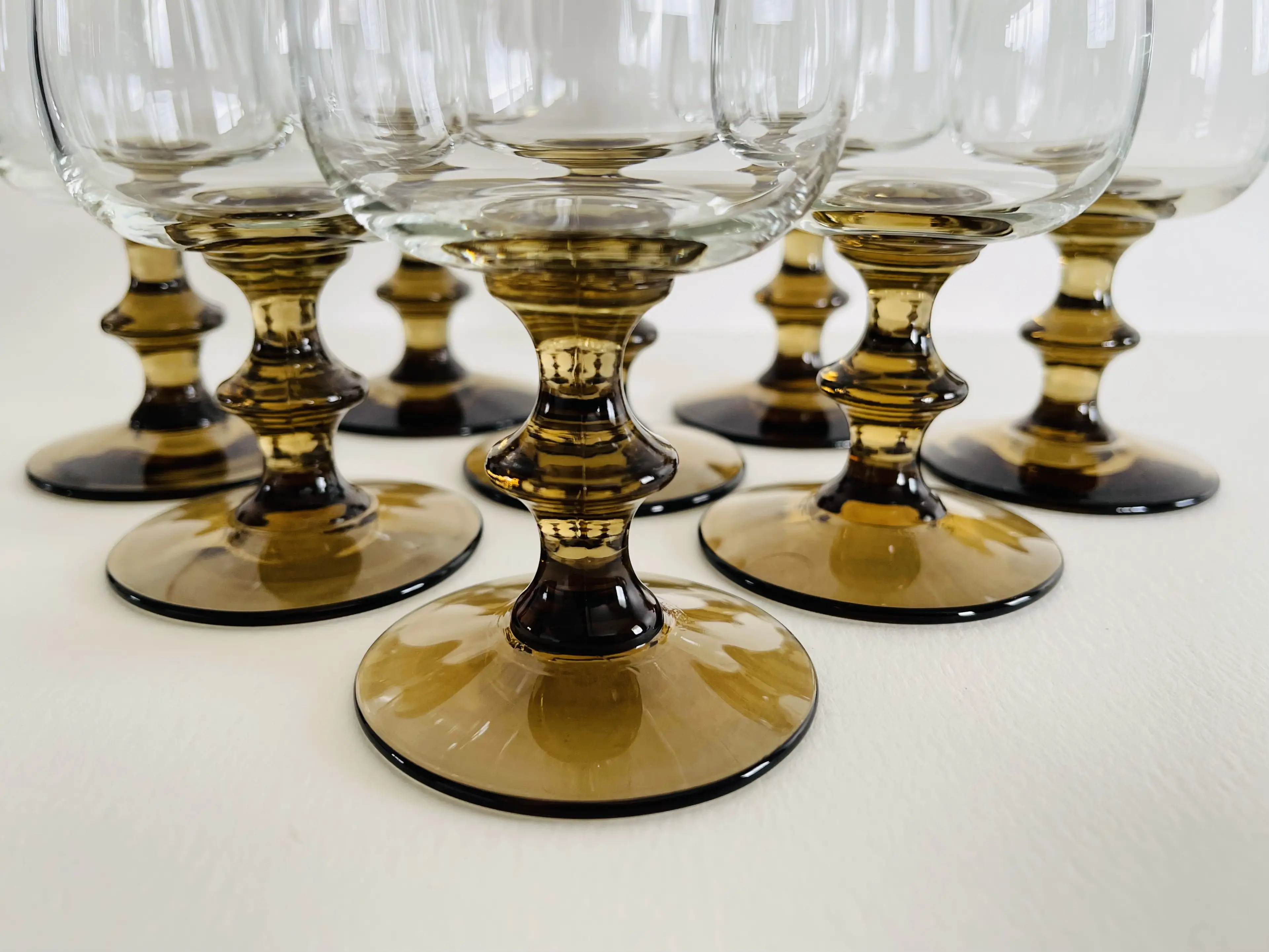 1960s Brown Smoked Wine Goblets, S/8 2 1960s Brown Smoked Wine Goblets, S/8
