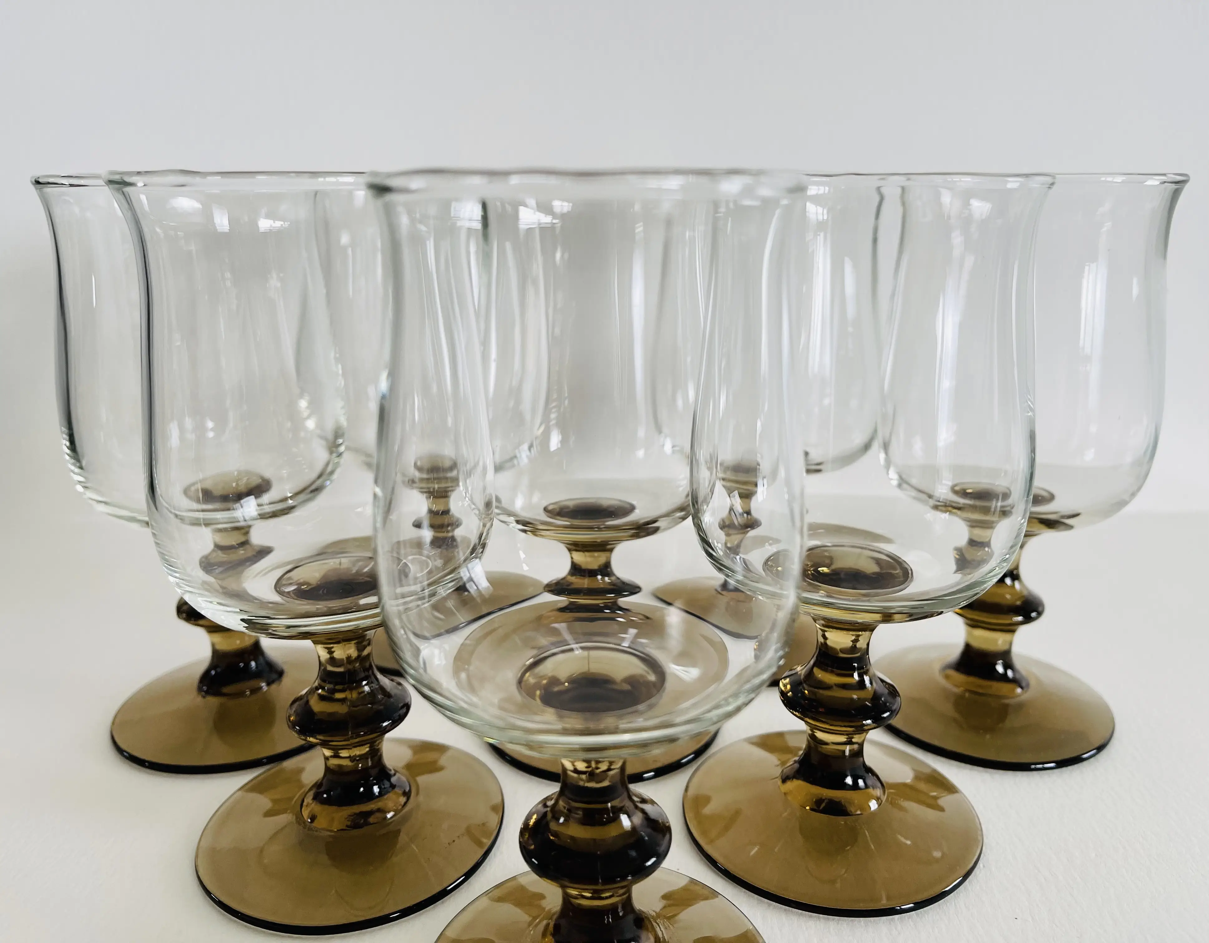 1960s Brown Smoked Wine Goblets, S/8 3 1960s Brown Smoked Wine Goblets, S/8