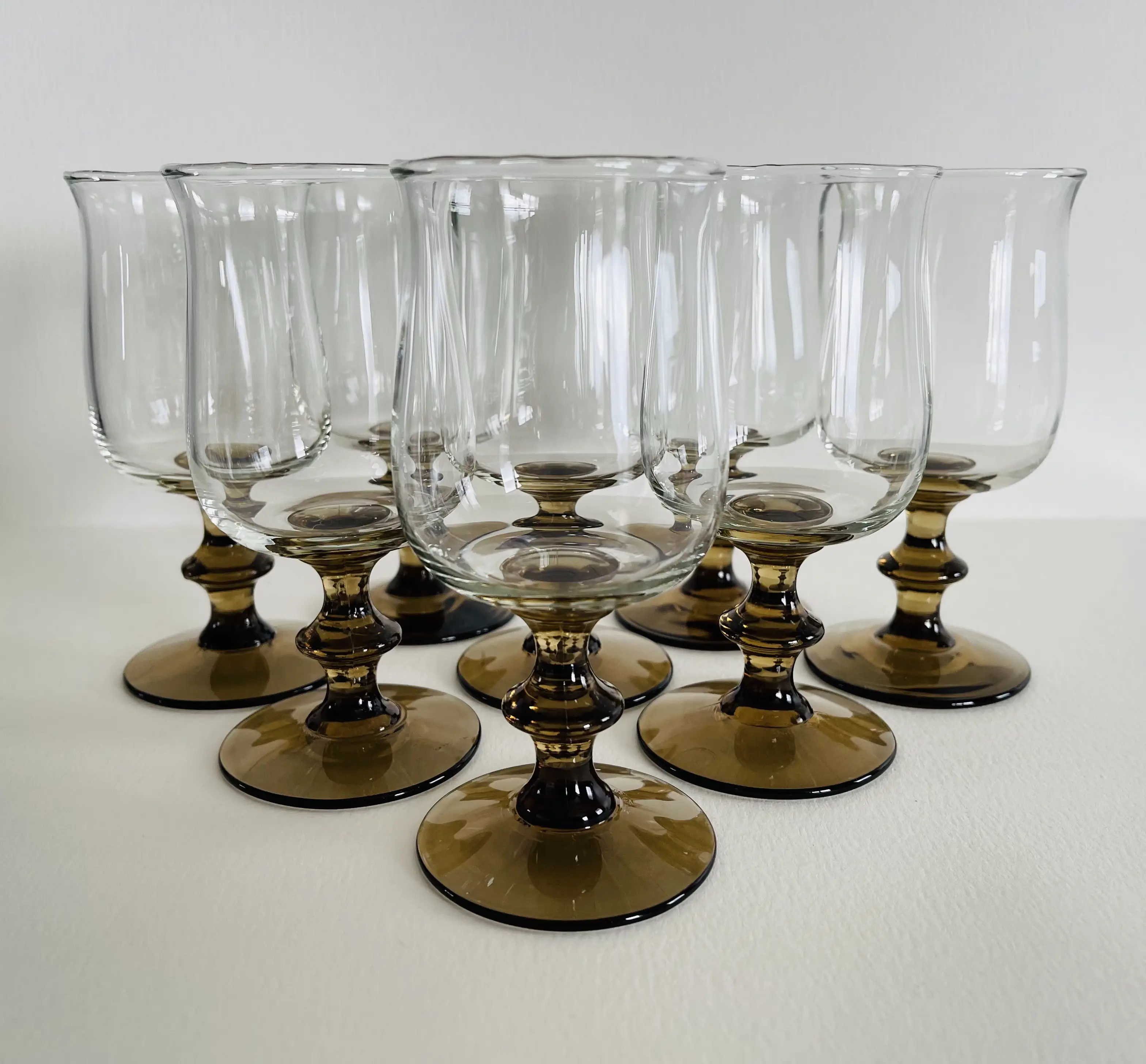 1960s Brown Smoked Wine Goblets, S/8 7 1960s Brown Smoked Wine Goblets, S/8