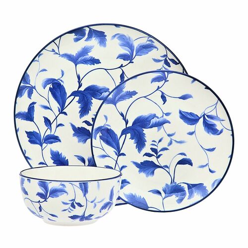 S/4 Leigha 12-Piece Dinnerware Sets, White/Blue 1 S/4 Leigha 12-Piece Dinnerware Sets, White/Blue