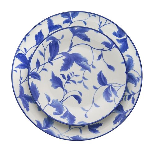 S/4 Leigha 12-Piece Dinnerware Sets, White/Blue 2 S/4 Leigha 12-Piece Dinnerware Sets, White/Blue