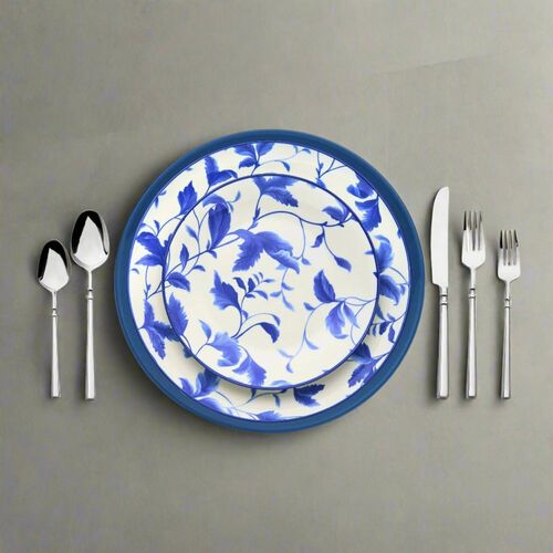 S/4 Leigha 12-Piece Dinnerware Sets, White/Blue 3 S/4 Leigha 12-Piece Dinnerware Sets, White/Blue