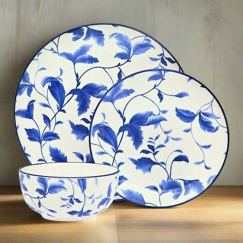 S/4 Leigha 12-Piece Dinnerware Sets, White/Blue 4 S/4 Leigha 12-Piece Dinnerware Sets, White/Blue