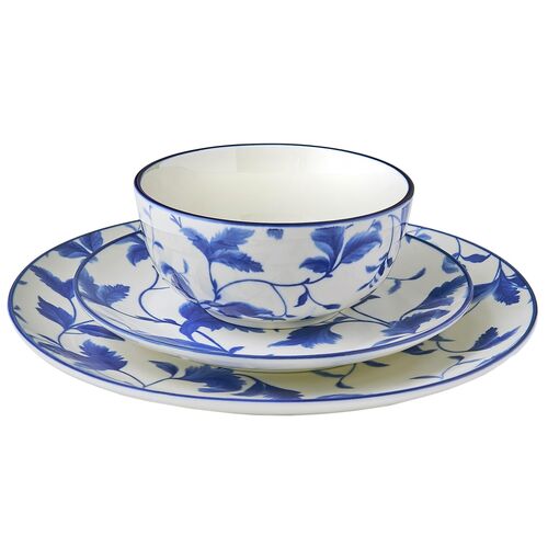 S/4 Leigha 12-Piece Dinnerware Sets, White/Blue 5 S/4 Leigha 12-Piece Dinnerware Sets, White/Blue