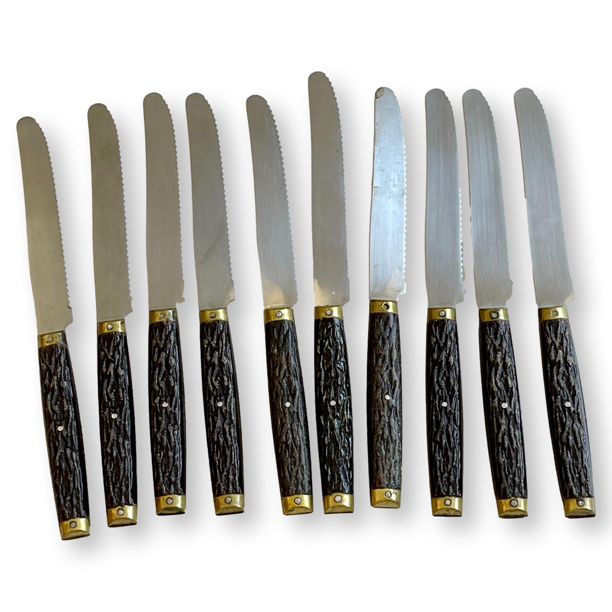 French Faux Horn Handled Knives,`10Pcs