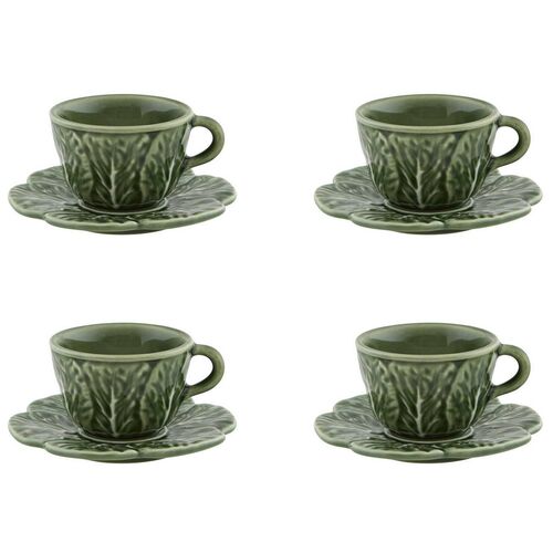 S/4 Cabbage Coffee Cups And Saucers, Green 1 S/4 Cabbage Coffee Cups And Saucers, Green