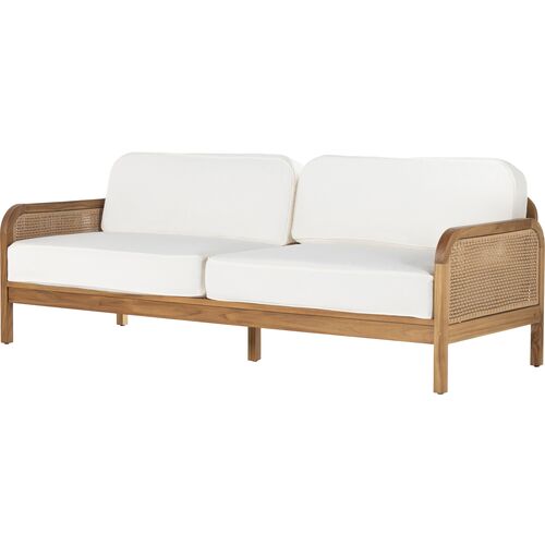 Medora 90" Cane Outdoor Sofa, Natural Teak/White