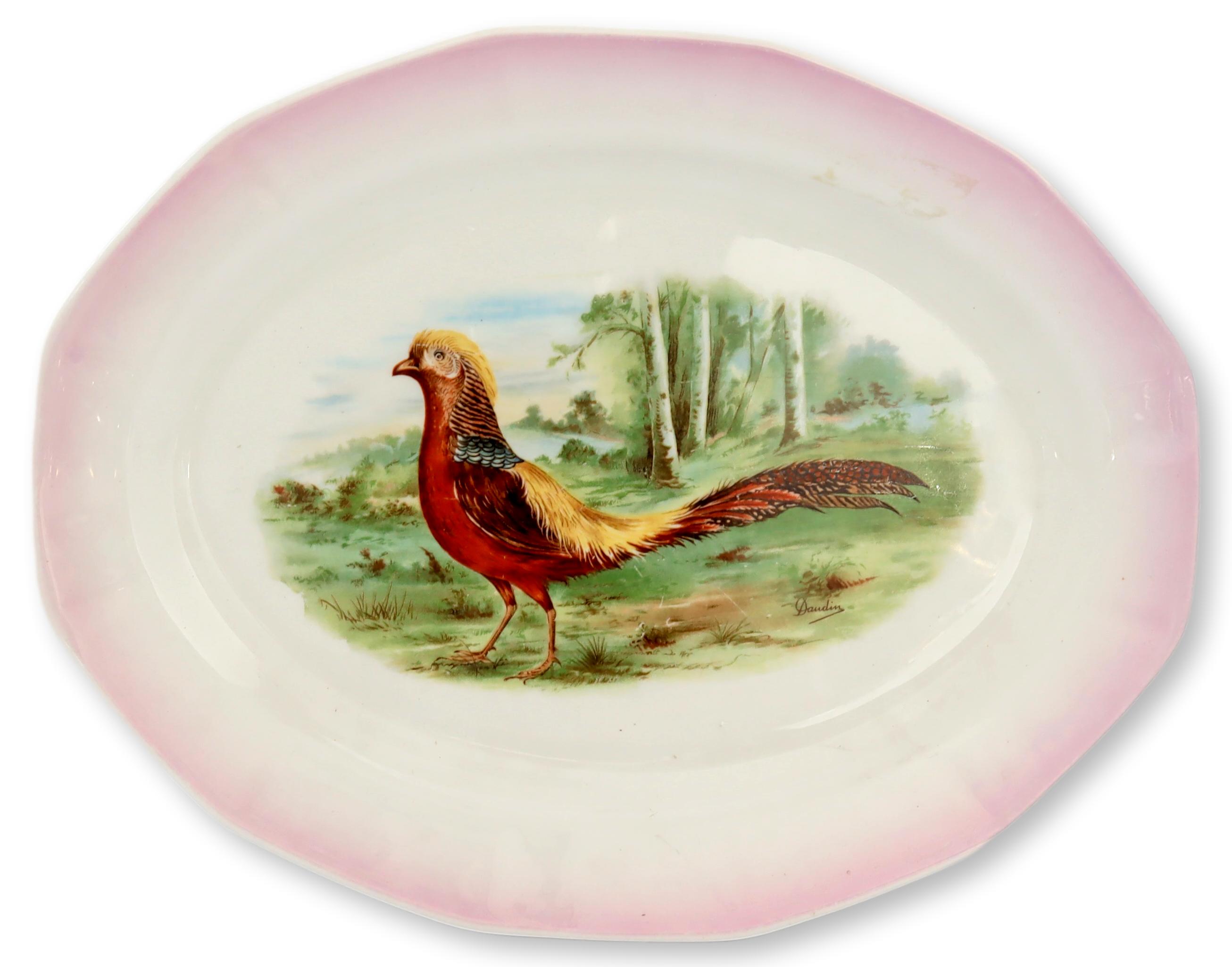 English Pheasant Platter w/Pink Rim 1 English Pheasant Platter w/Pink Rim