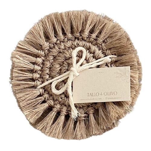 Tallo de Olivo, S/4 Fique Fringe Coasters, Brown 1 Tallo de Olivo, S/4 Fique Fringe Coasters, Brown