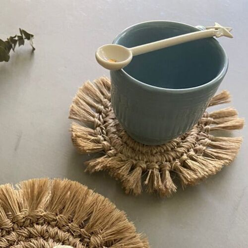Tallo de Olivo, S/4 Fique Fringe Coasters, Brown 3 Tallo de Olivo, S/4 Fique Fringe Coasters, Brown