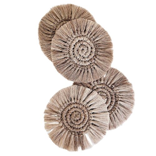 Tallo de Olivo, S/4 Fique Fringe Coasters, Brown 5 Tallo de Olivo, S/4 Fique Fringe Coasters, Brown