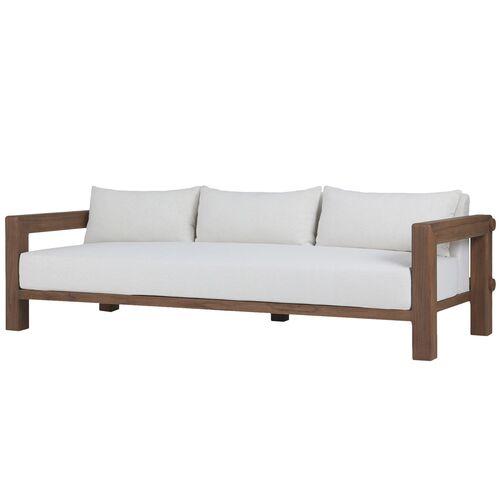 Lumi Outdoor Teak Sofa, Natural/White
