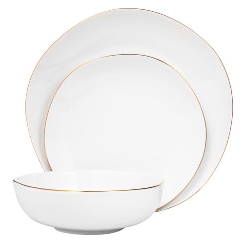 S/4 Andi 12-Piece Dinnerware Sets, White/Gold