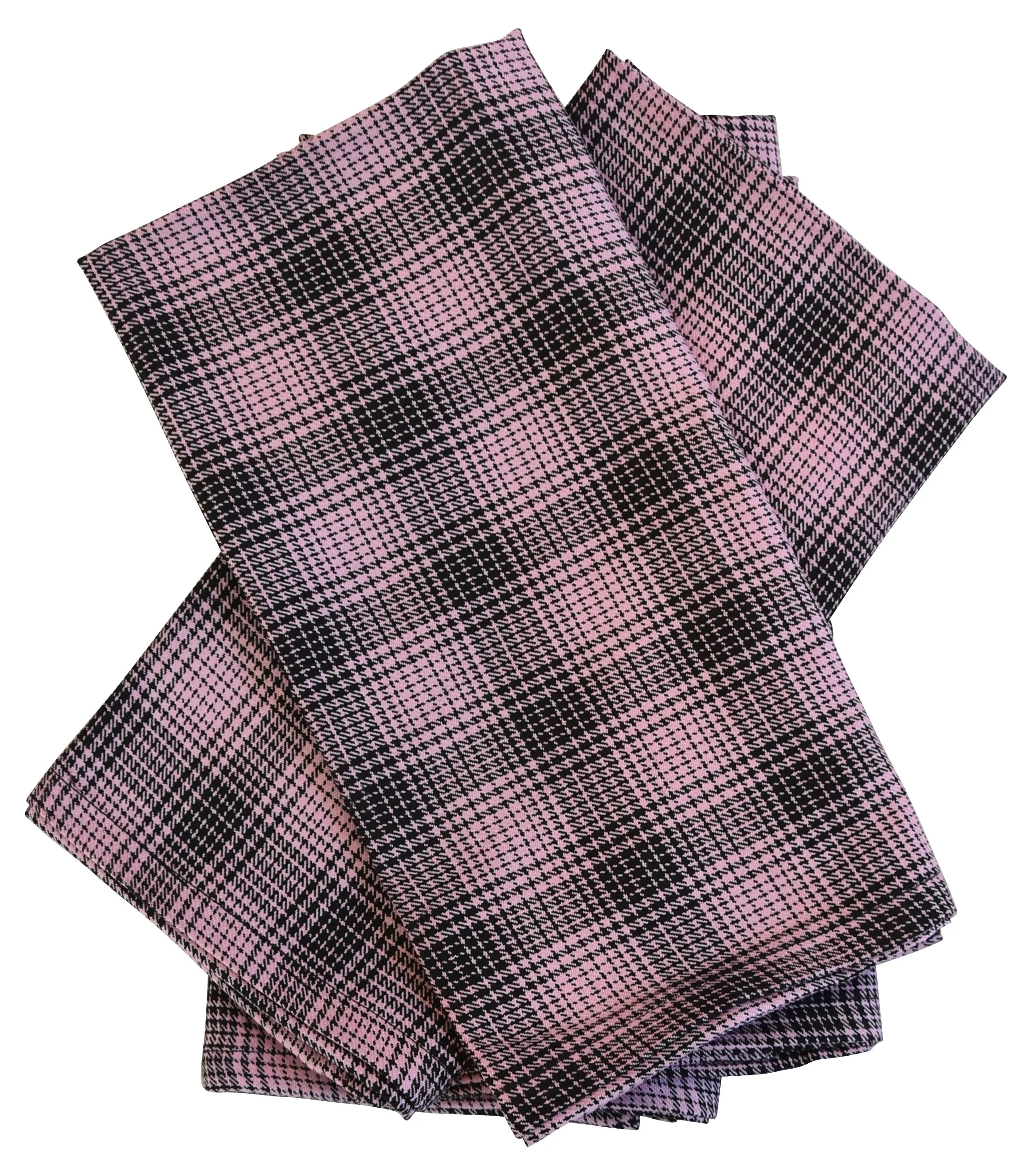 Pink & Black Plaid Dinner Napkins, S/4