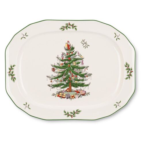 Spode Christmas Tree Scuplted Oval Platter, 14"