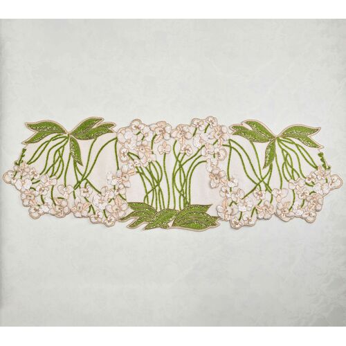 Orchid Cotton/Glass Runner, Green 2 Orchid Cotton/Glass Runner, Green