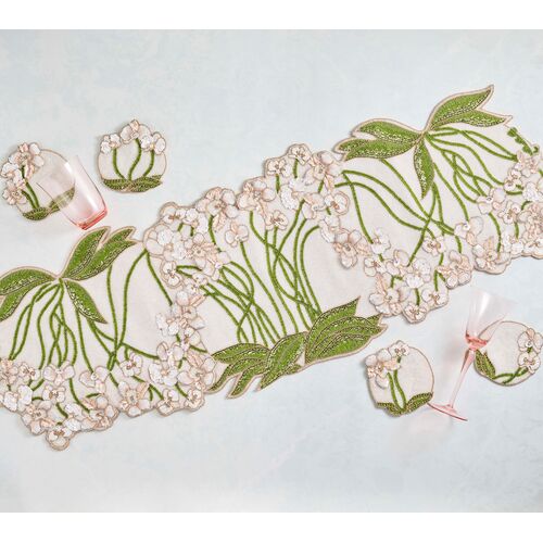 Orchid Cotton/Glass Runner, Green 3 Orchid Cotton/Glass Runner, Green