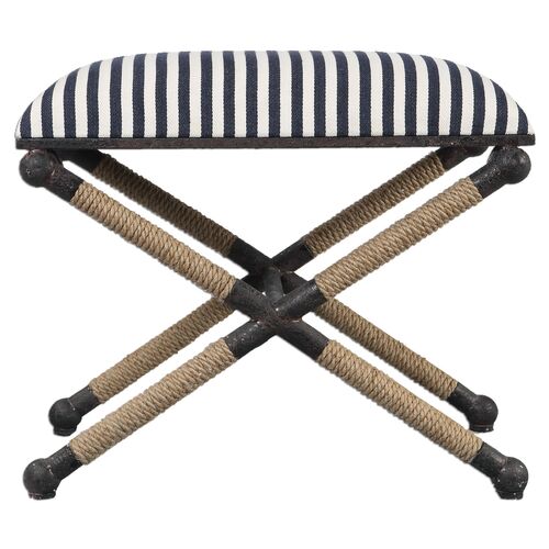 Jean Ottoman, Navy/White Stripe Linen 1 Jean Ottoman, Navy/White Stripe Linen