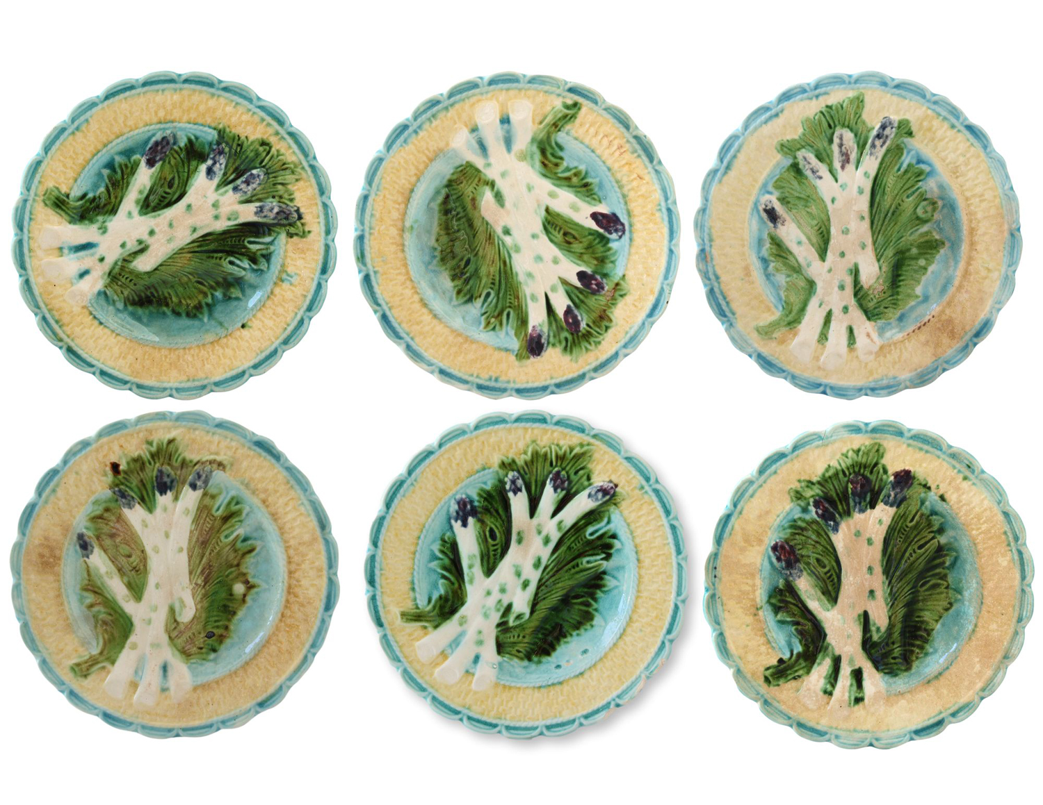 Antique French Majolica Asparagus Plates
