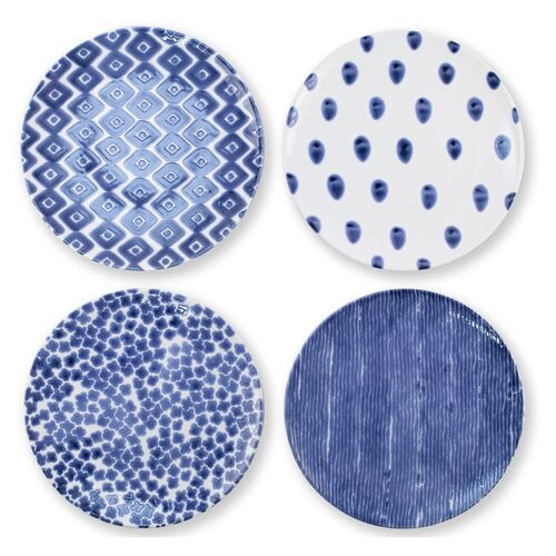 Asst. of 4 Santorini Salad Plates, Blue/White