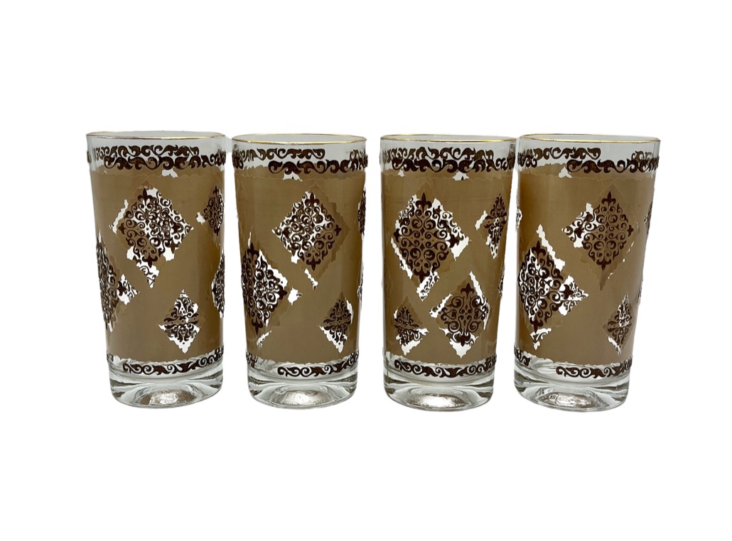 C. 1950s Gold Filigree High Ball Glasses