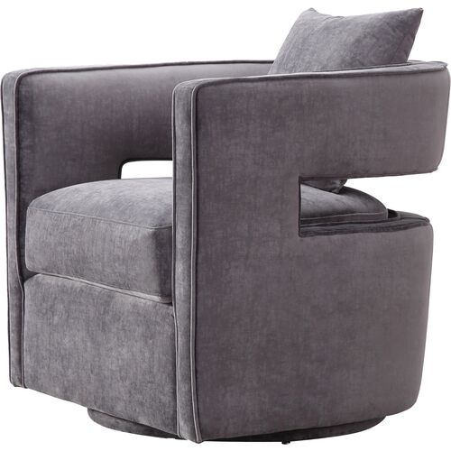 Maura Velvet Swivel Chair, Gray 4 Maura Velvet Swivel Chair, Gray