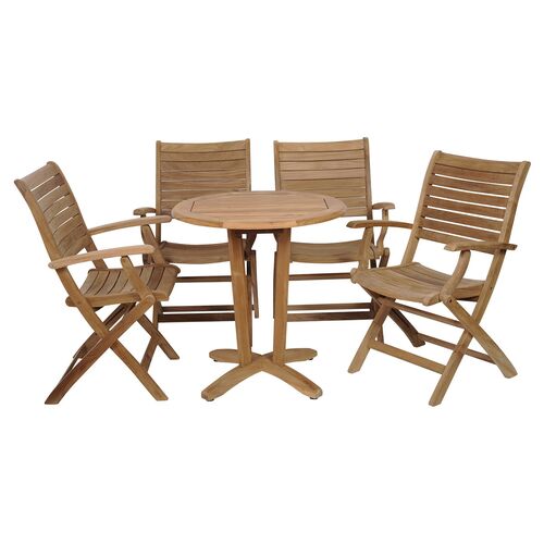 Aruba 5-Pc Outdoor Bistro Teak Dining Set, Natural