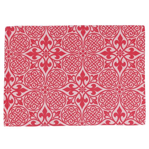 S/4 Damask Cotton Placemats, Red 2 S/4 Damask Cotton Placemats, Red