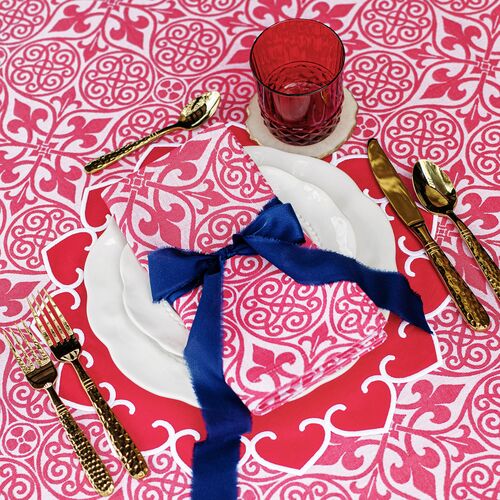 S/4 Damask Cotton Placemats, Red 4 S/4 Damask Cotton Placemats, Red